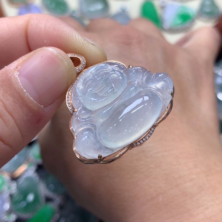 翡翠吊坠(不含链)18K金镶嵌