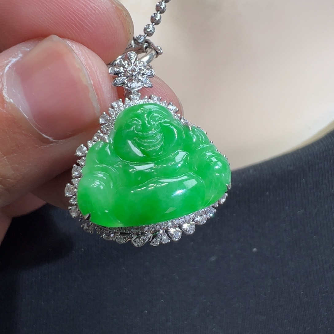 翡翠吊坠(不含链)18K金镶嵌