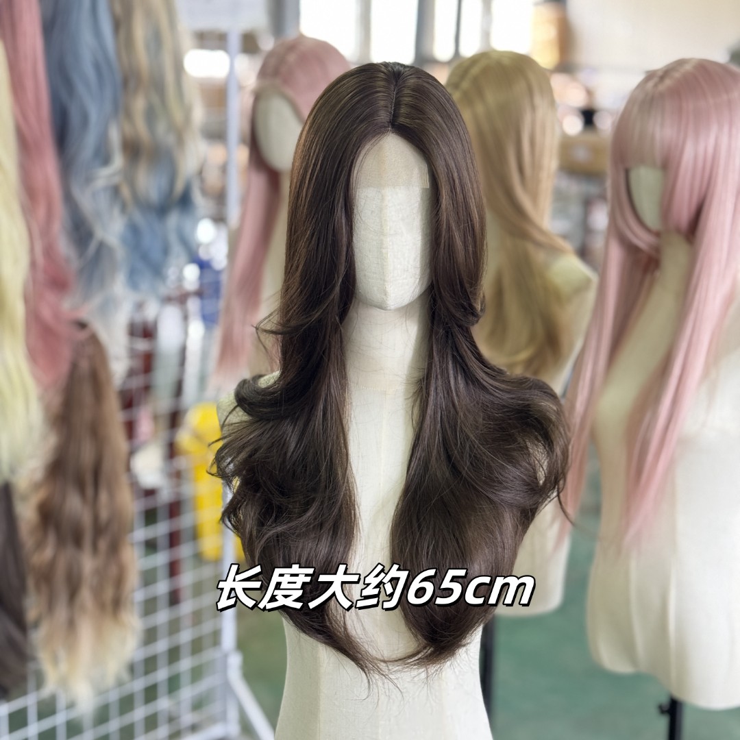 冷棕色韩式大波浪长卷发小额蕾丝中分自然防真人发全头套COS假发
