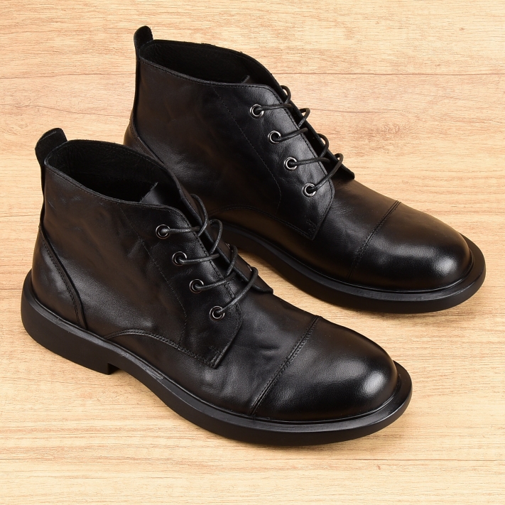 男士大头皮靴圆头舒适耐磨真皮休闲鞋百搭英伦复古潮流中帮马丁靴