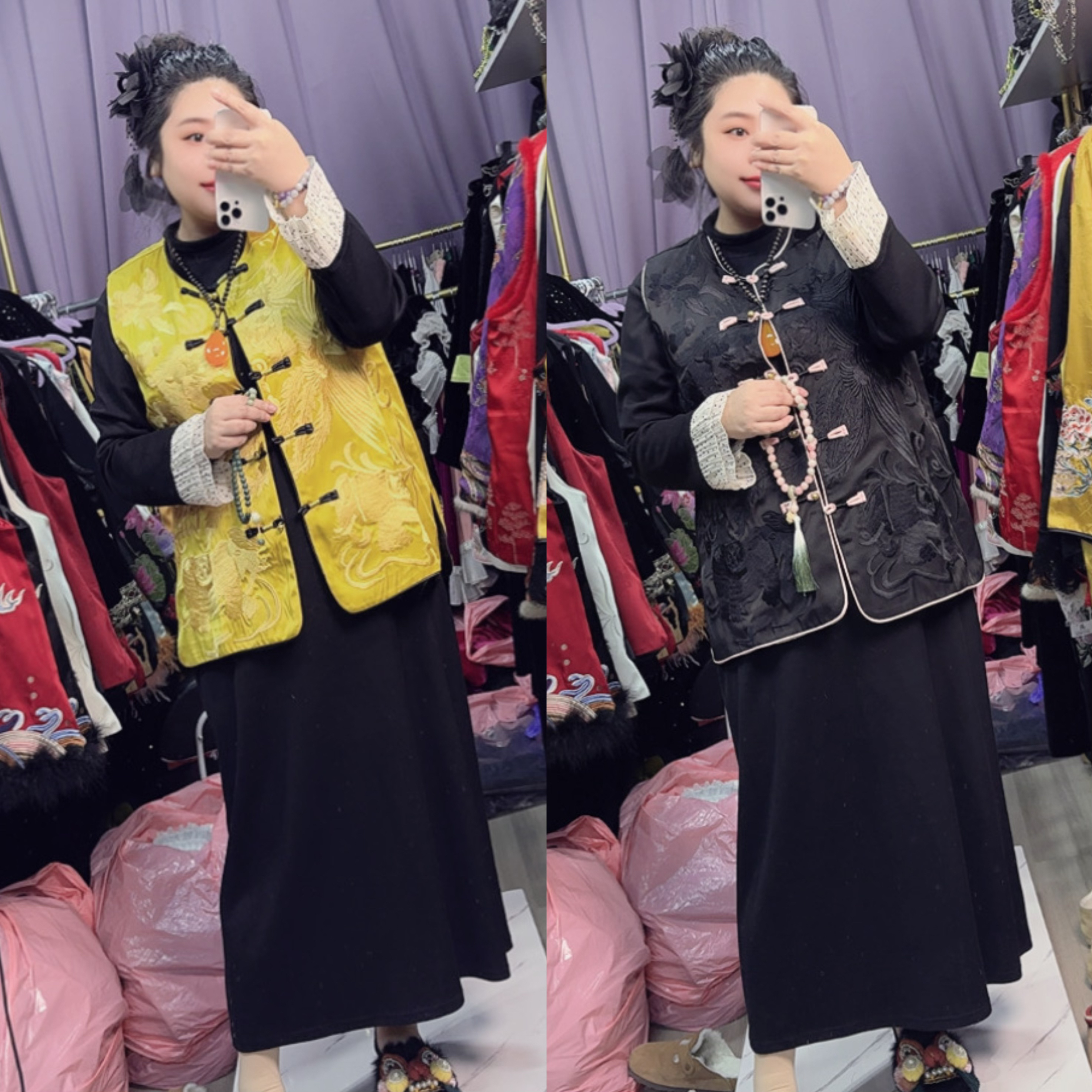 清苍价~深圳89309新中式重工浮雕刺绣马甲国风马夹