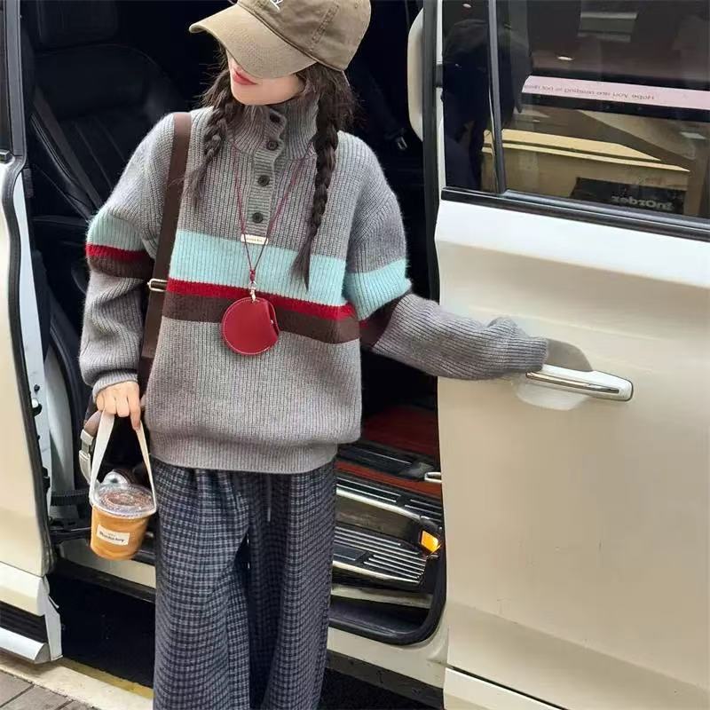 女童半高领条纹毛衣218