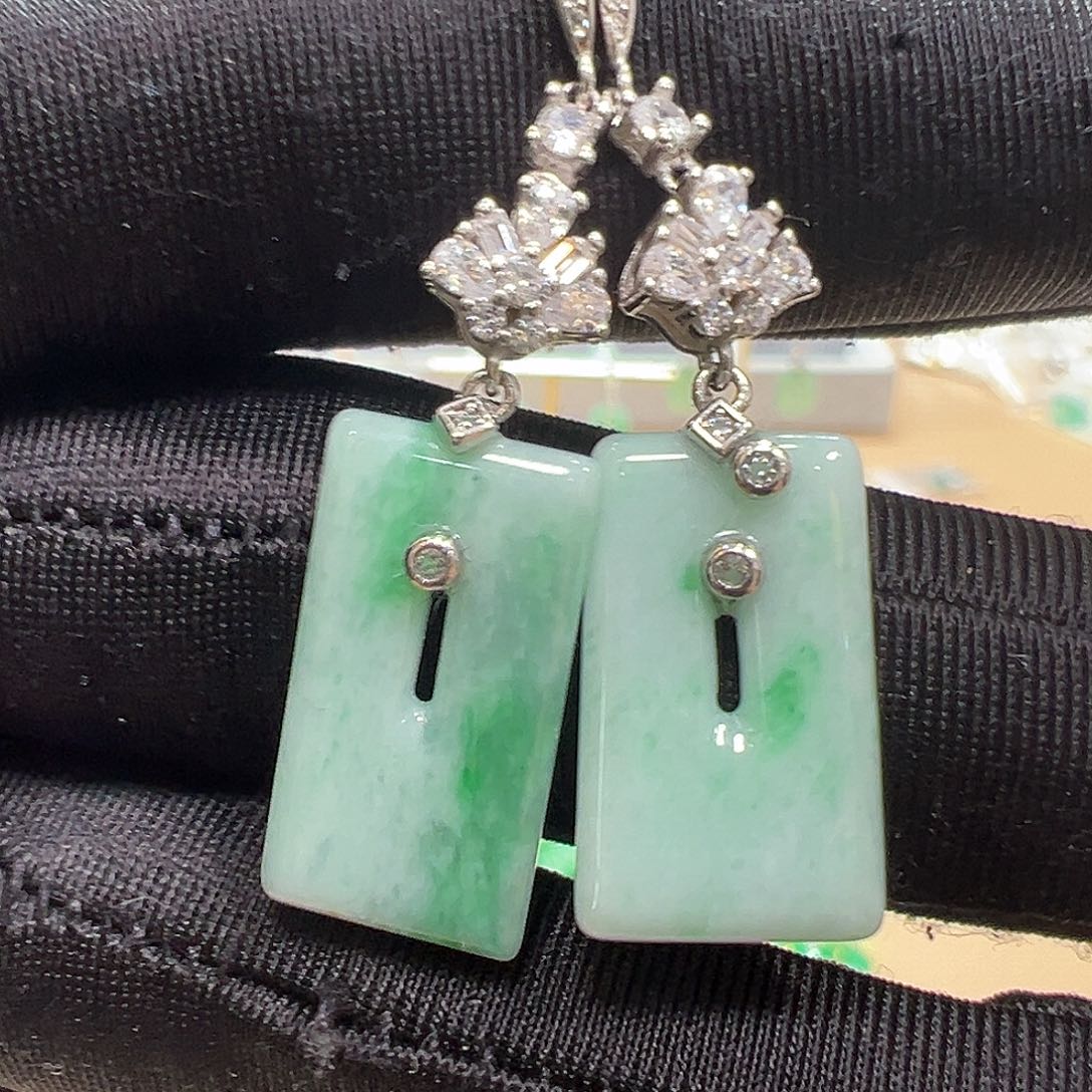 翡翠银S925镶嵌耳饰耳环