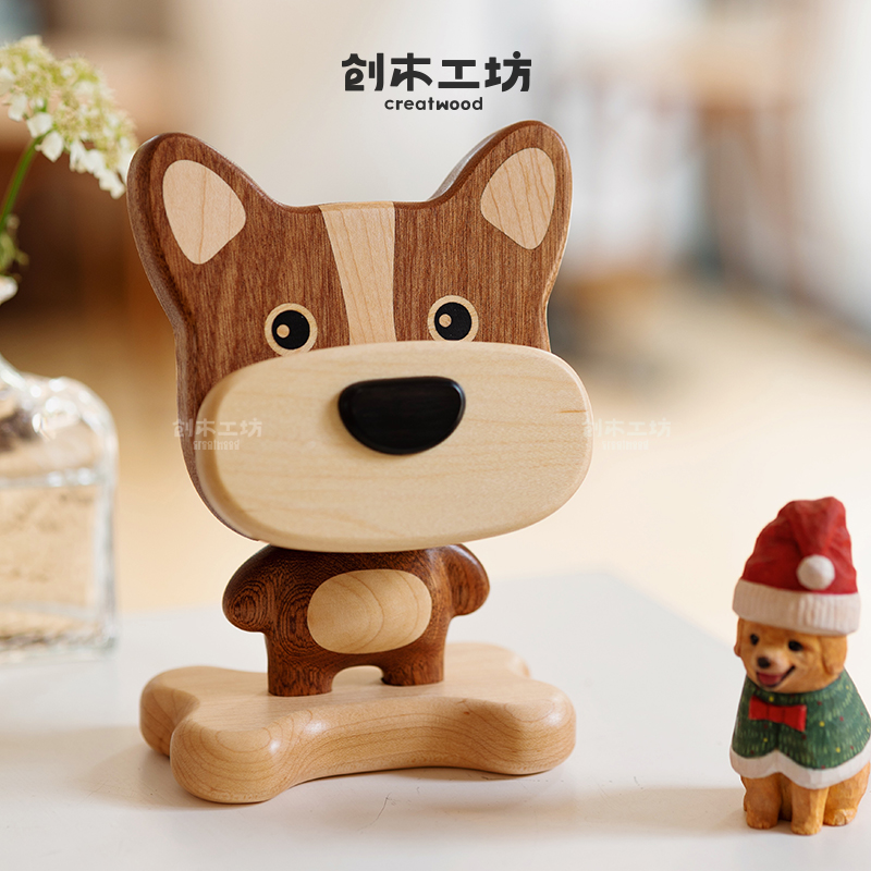 【大鼻子狗眼镜手机支架】创木工坊治愈系ipad平板桌面手机座礼品