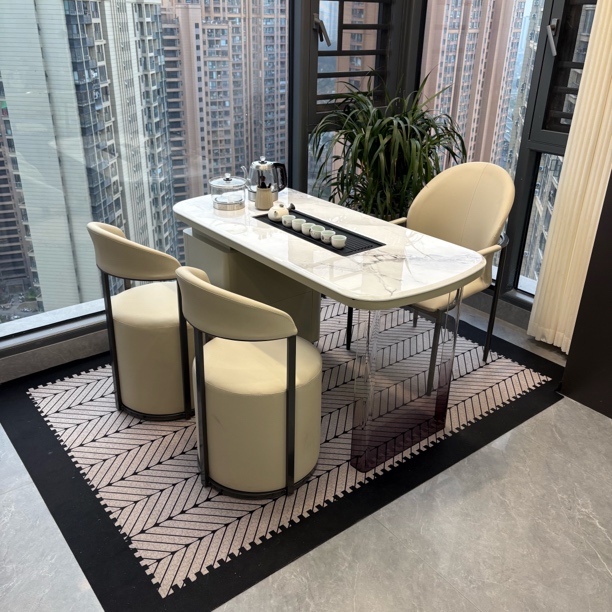 意式极简轻奢超晶石茶桌椅组合阳台家用办公功夫现代简约泡茶台