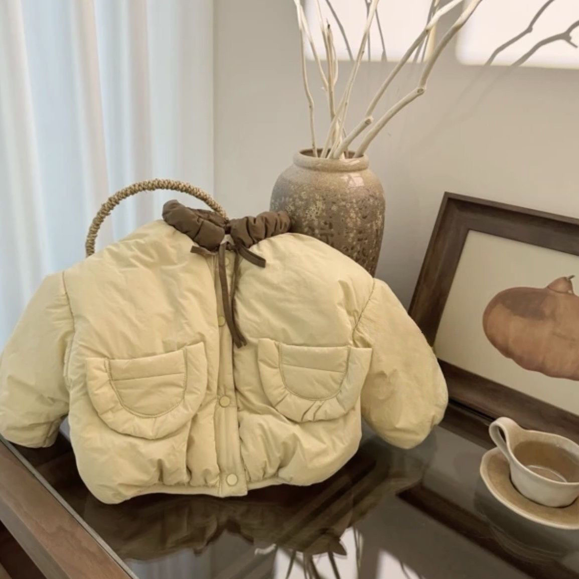 【超韩】2025新款女宝冬款新品毛内里拼色立领棉服外套加绒加厚棉服