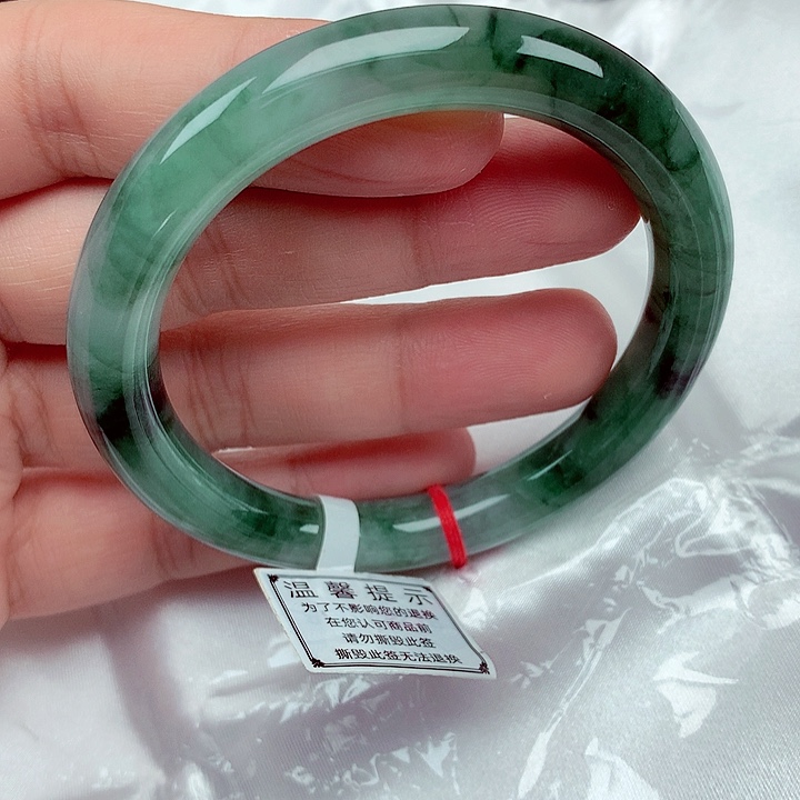 翡翠未镶嵌手镯57～58冰飘蓝花圆条手镯