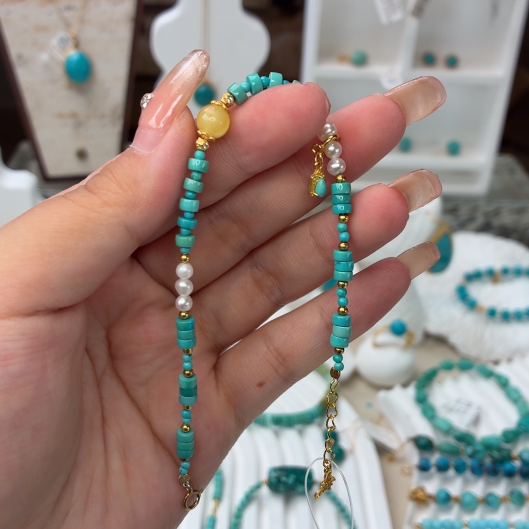 银S925镀金镶嵌绿松石手链