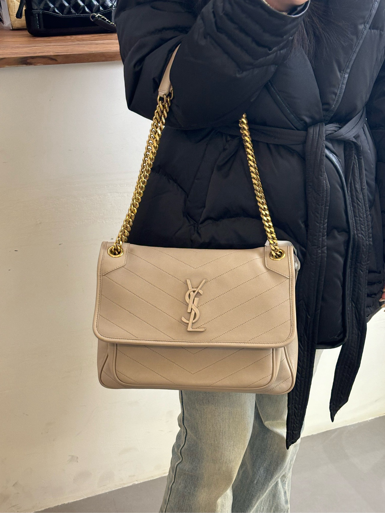 95新 YSL/圣罗兰 奶茶色niki 中号