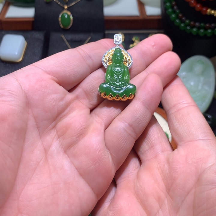 和田玉颈饰银S925镶嵌