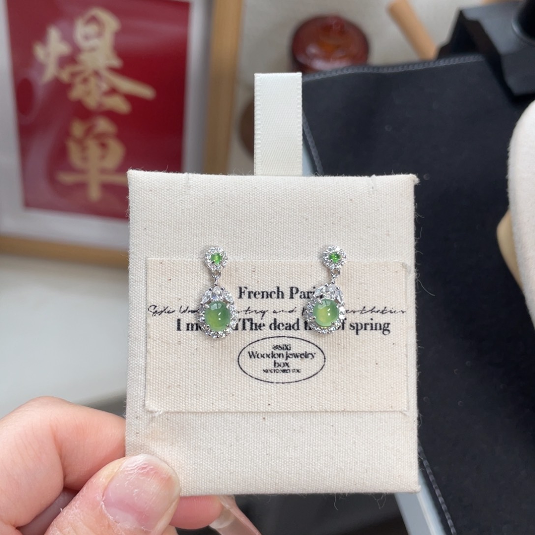 翡翠耳饰银S925镶嵌24588