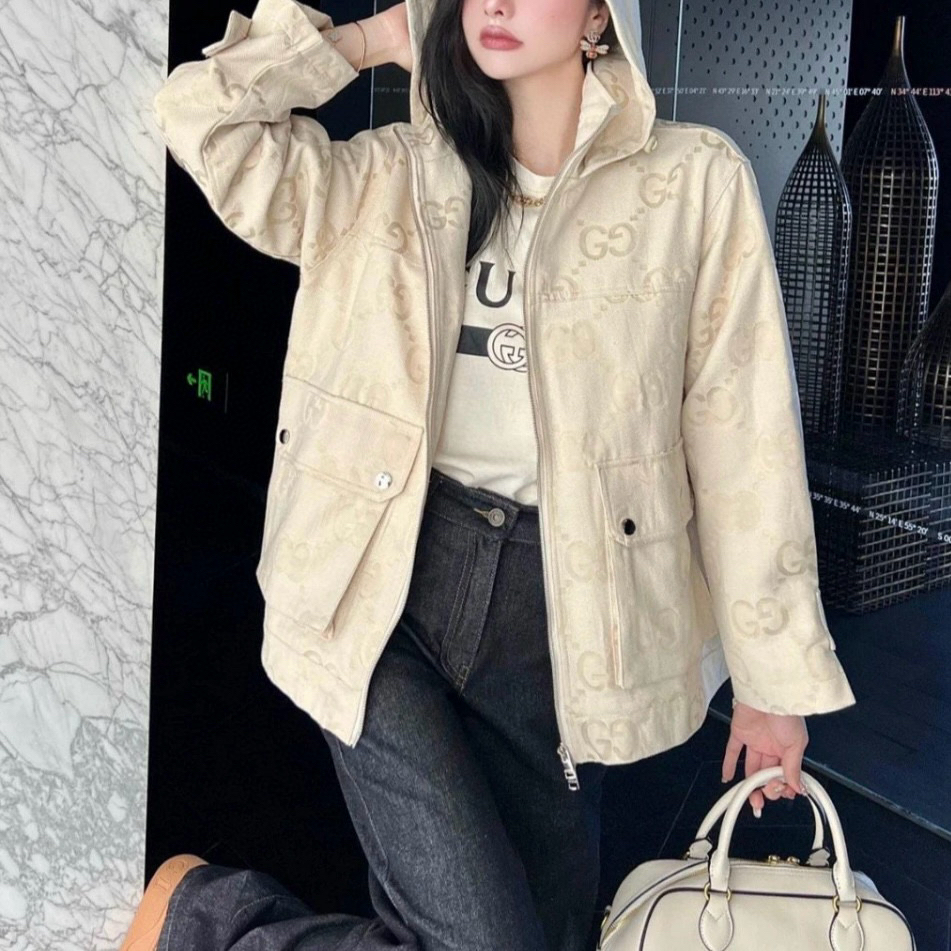 99新 GUCCI/古驰 满印双G连帽外套 36码 O00766