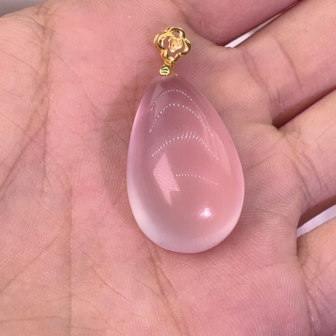 水晶18K金镶嵌颈饰粉水晶吊坠