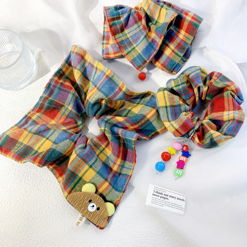 新款彩虹趣味格子大肠发圈女甜美百搭高级感扎马尾后脑勺百搭发饰