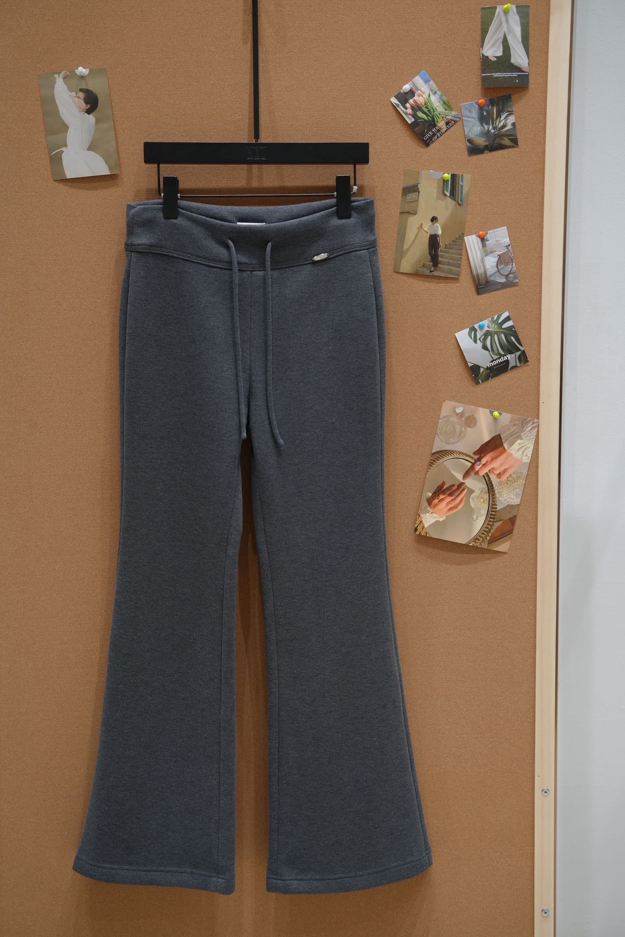 WIWH灰色冬季加绒高腰微喇休闲裤