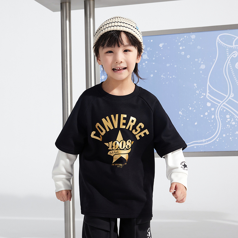Converse匡威儿童装长袖春秋保暖搭子假两件套头卫衣CNVN-FF-G832