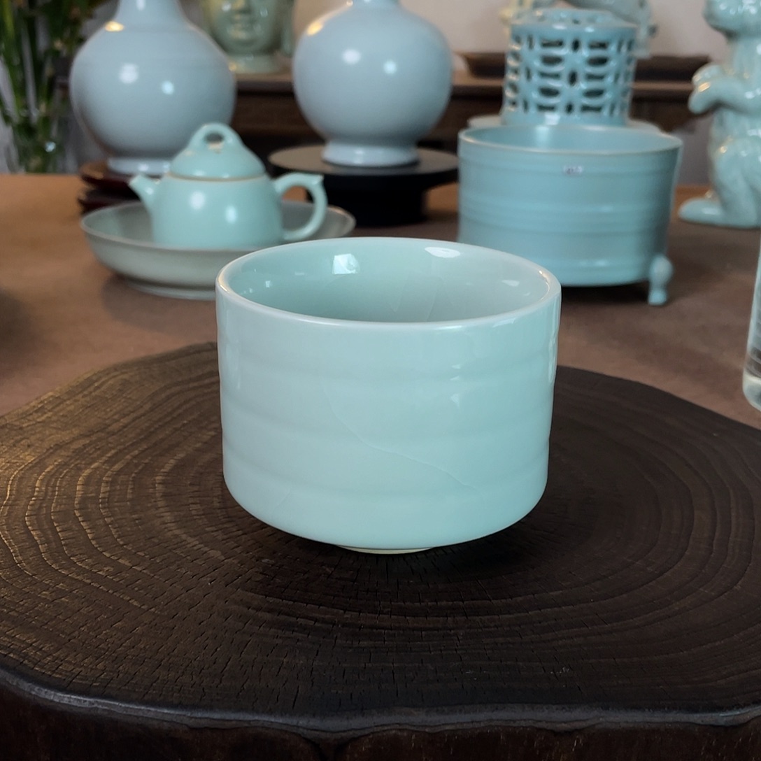 瓷弦纹杯原矿汝瓷当代