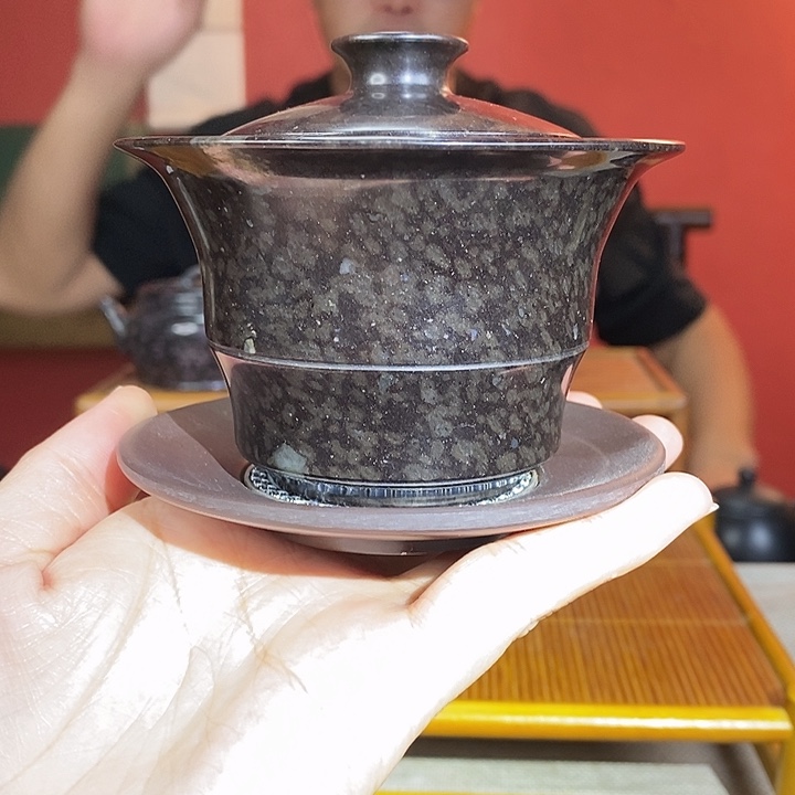 冰碛岩鱼籽料竹影盖碗120cc