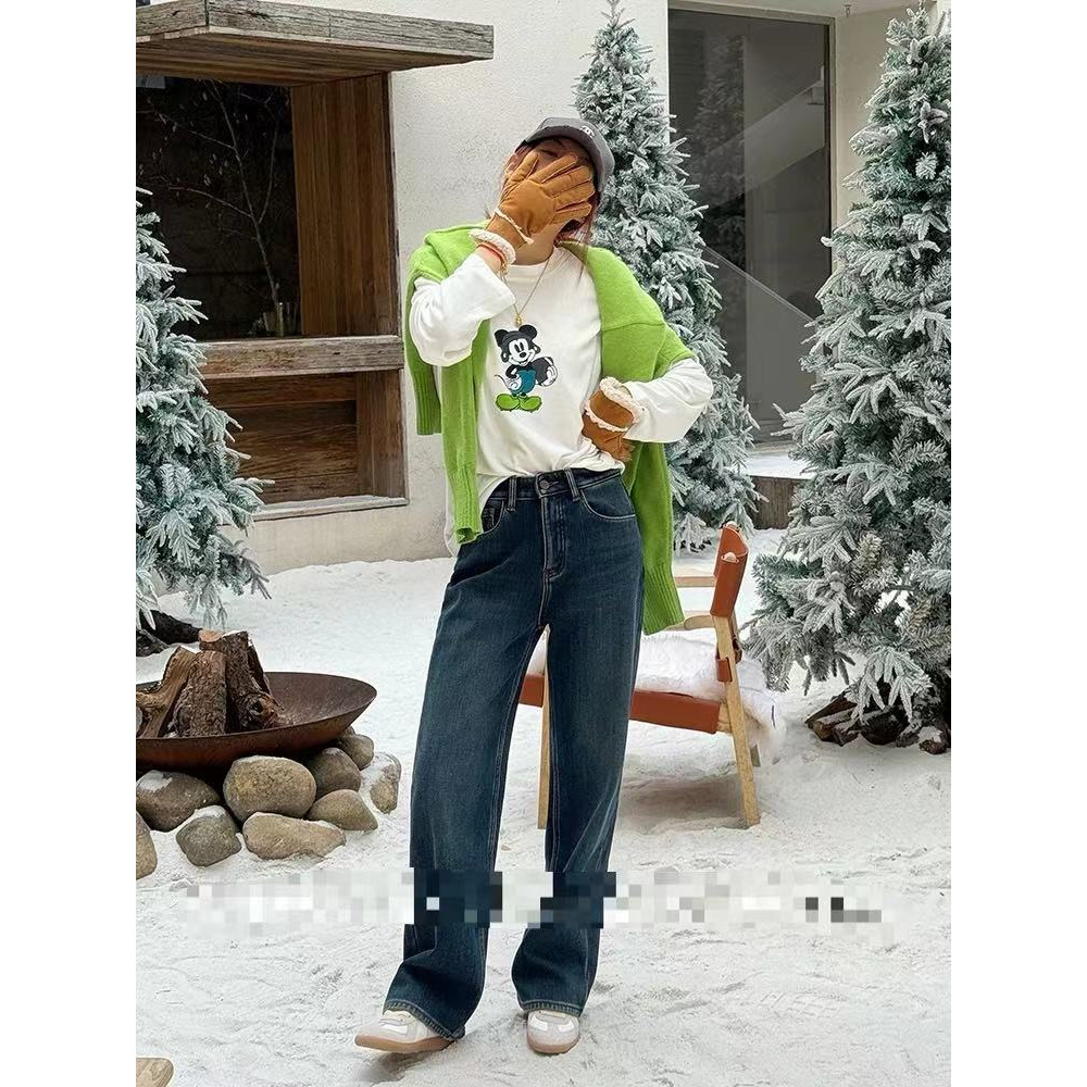 100牛仔裤女冬新款直筒裤时尚休闲显瘦高腰直筒裤