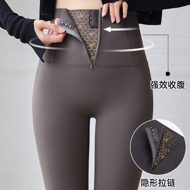 拉链收腹鲨鱼裤女2025秋冬新款外穿加绒打底高腰提臀紧身春款裤子