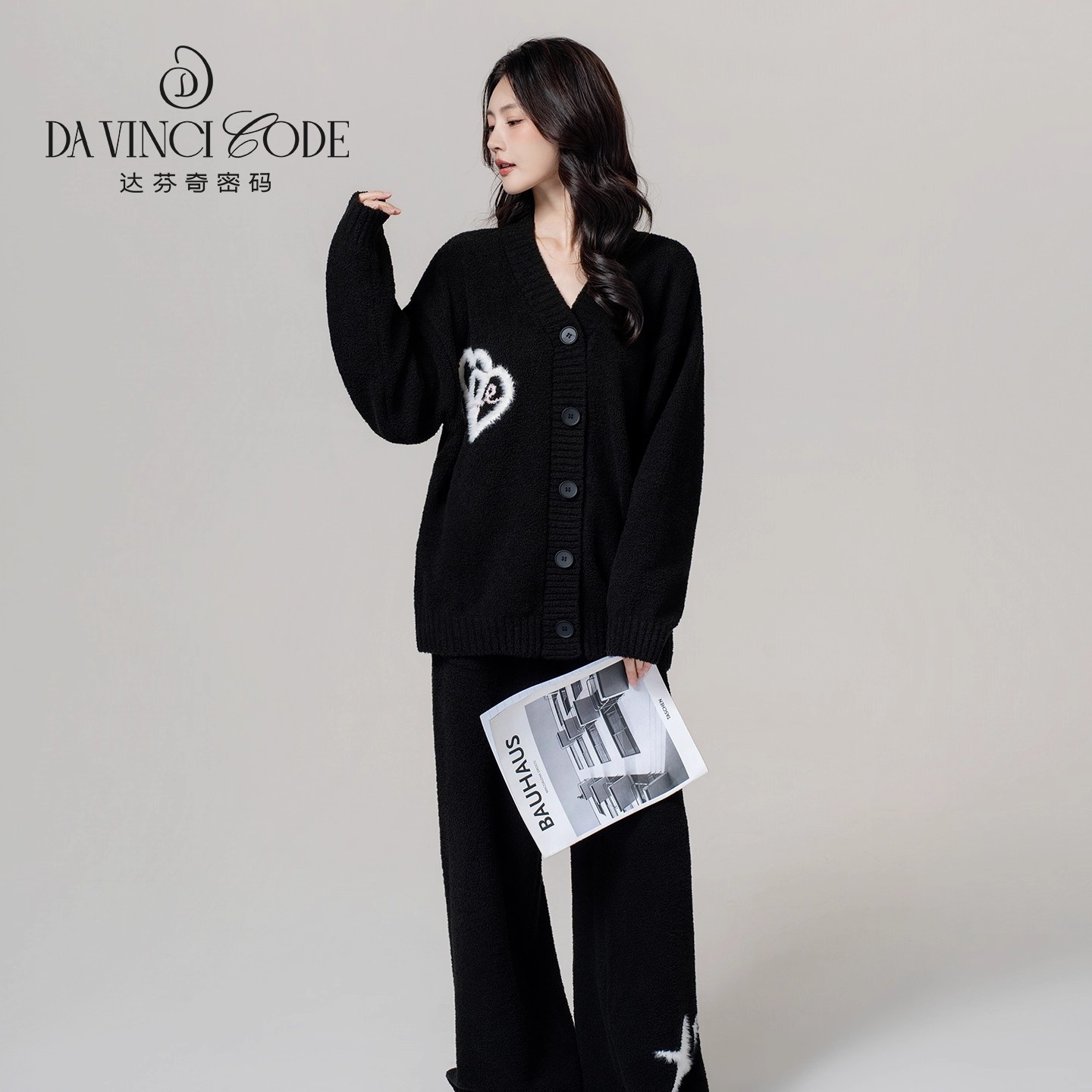 DAVINCIART爱心高颜值可外穿睡衣女加绒半边绒家居服女秋冬服装