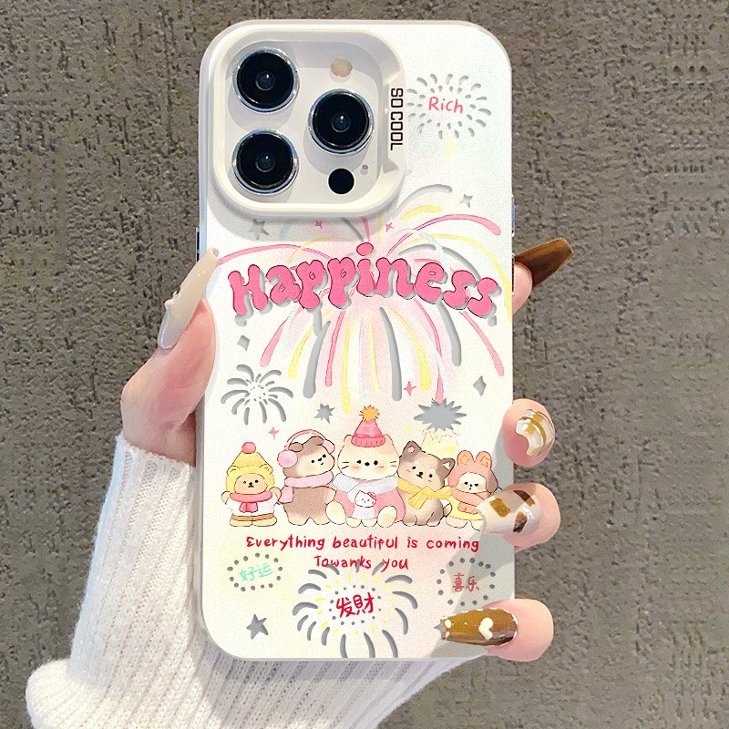 镂空烟花猫咪图案适用多品牌手机的高级感手机壳创意可爱少女