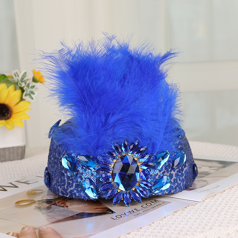 天山美翼2025新款爆款重工舞台演出帽纯手工烫钻手工羽毛帽