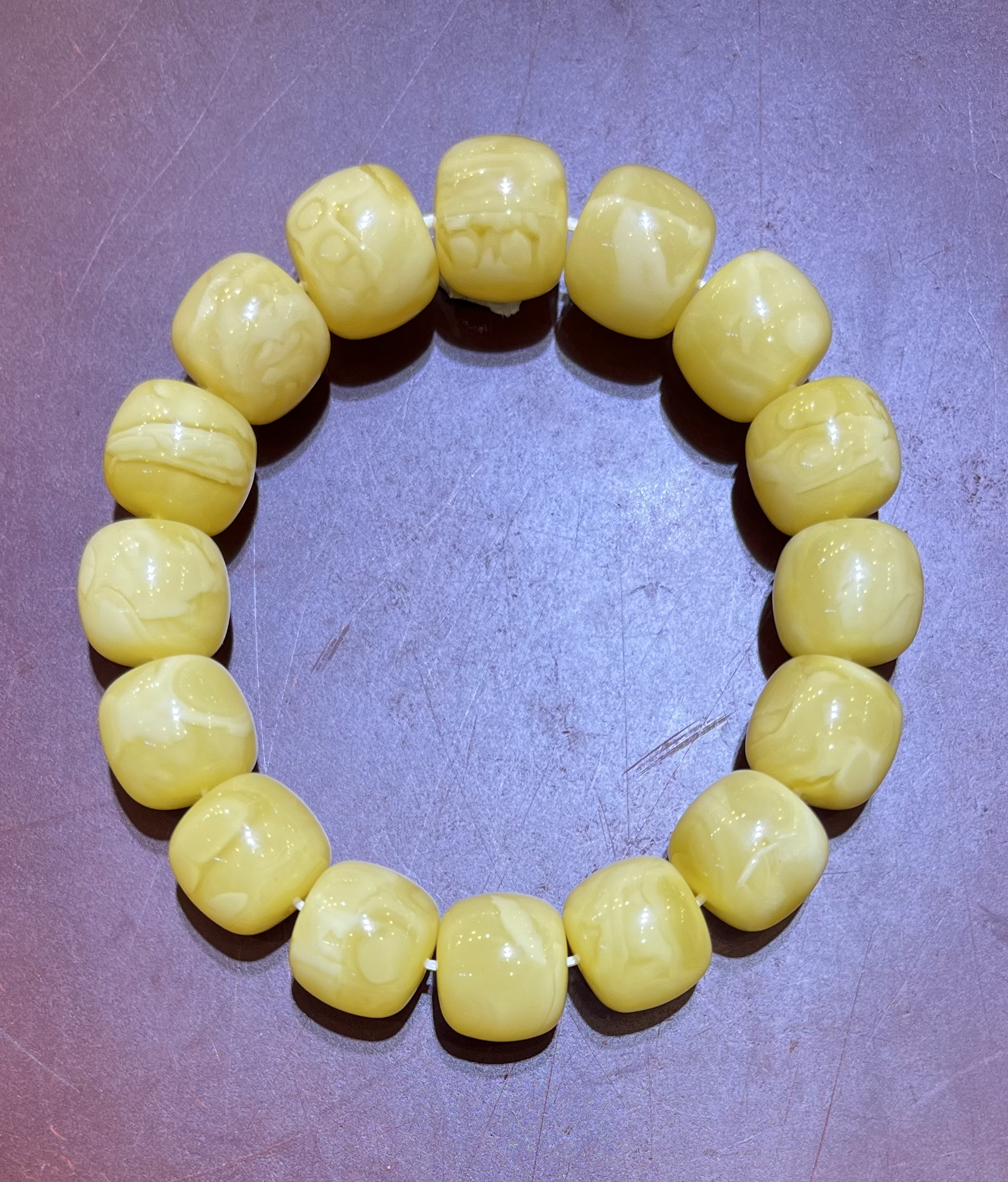 琥珀白花蜜蜡精工老型手串，14.5m，29.2g，天然原矿保真