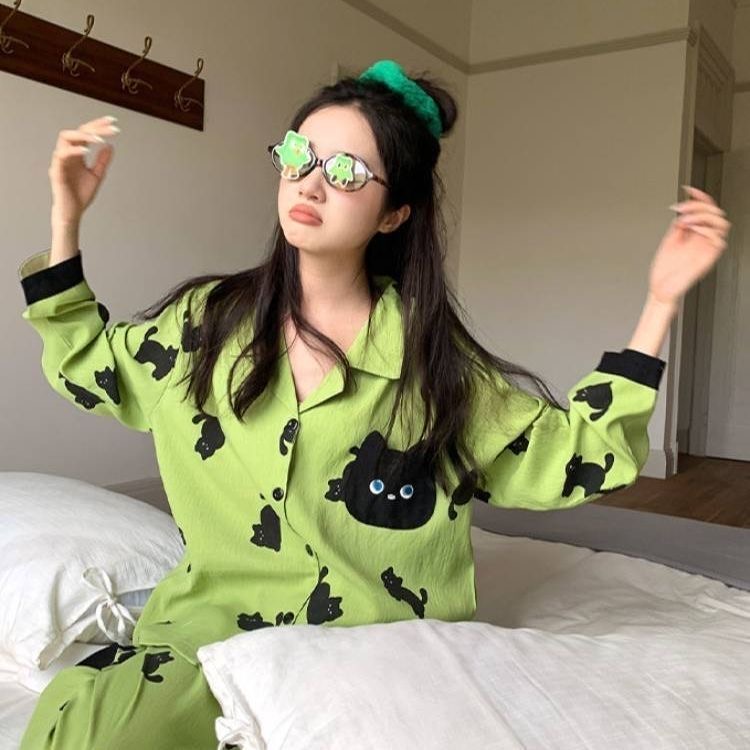 云朵棉睡衣女长袖长裤秋季开衫甜美可外穿卡通学生大码家居服套装