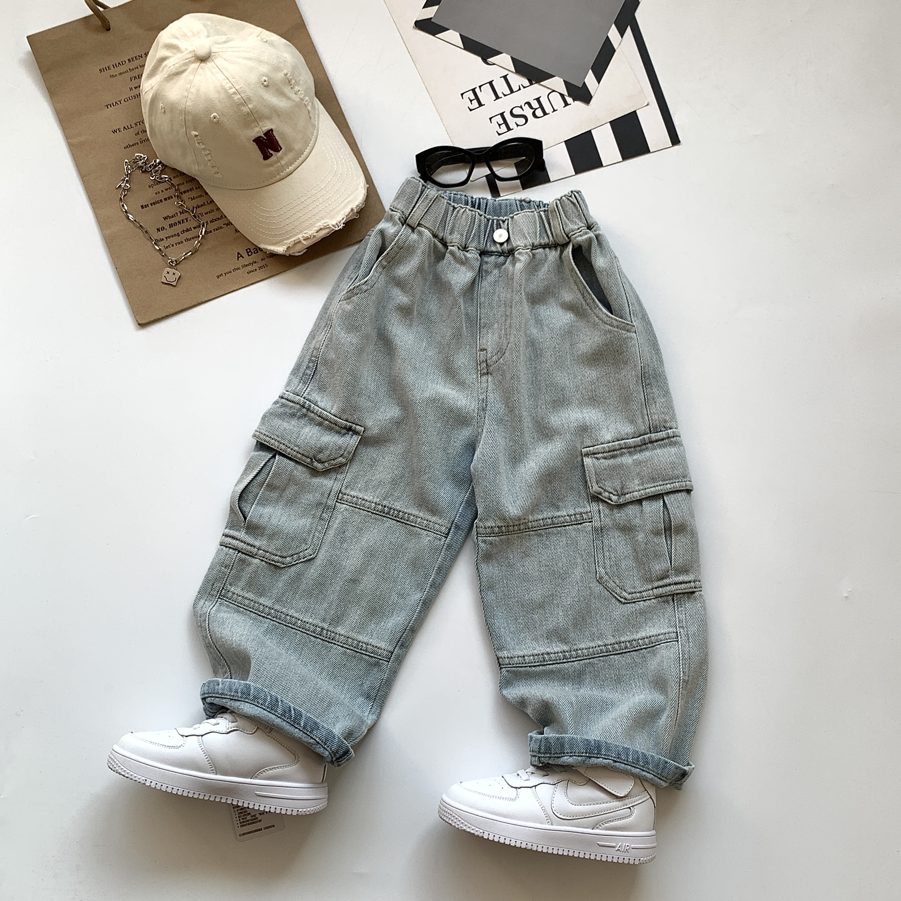 【浅灰酷感】男童工装牛仔裤春款裤子2025新款 43879