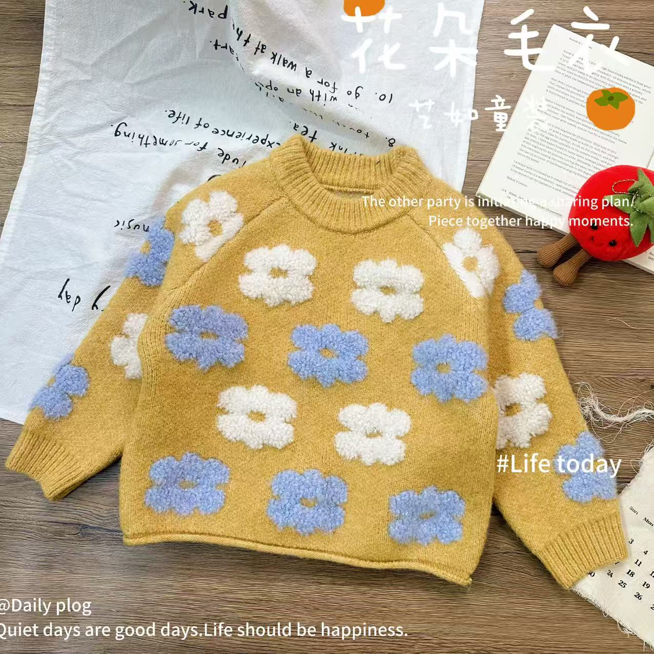 【森系花园】2025冬季上新韩系女童花朵百搭加厚套头毛衣D-H953