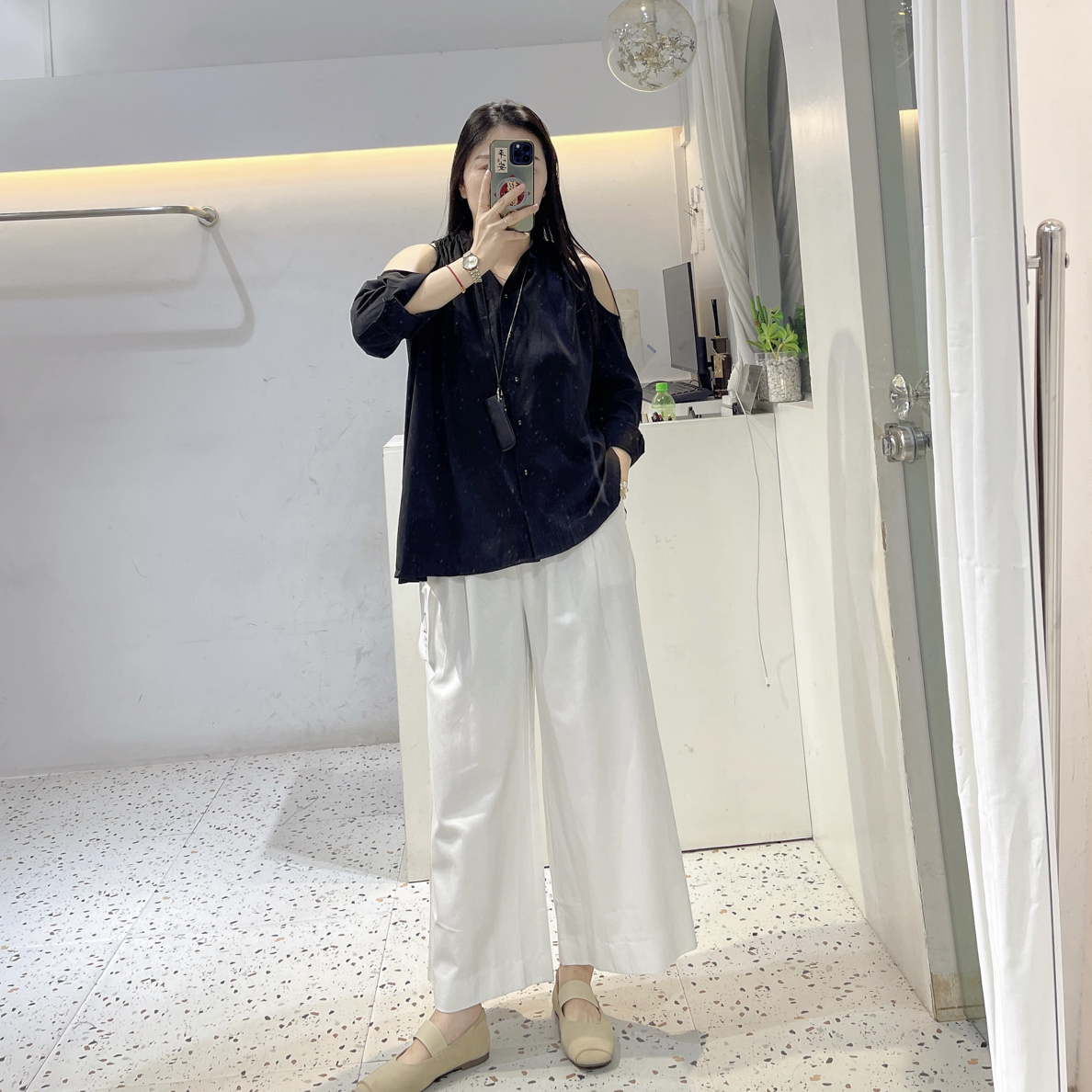 松紧腰显瘦遮胯阔腿裤60086