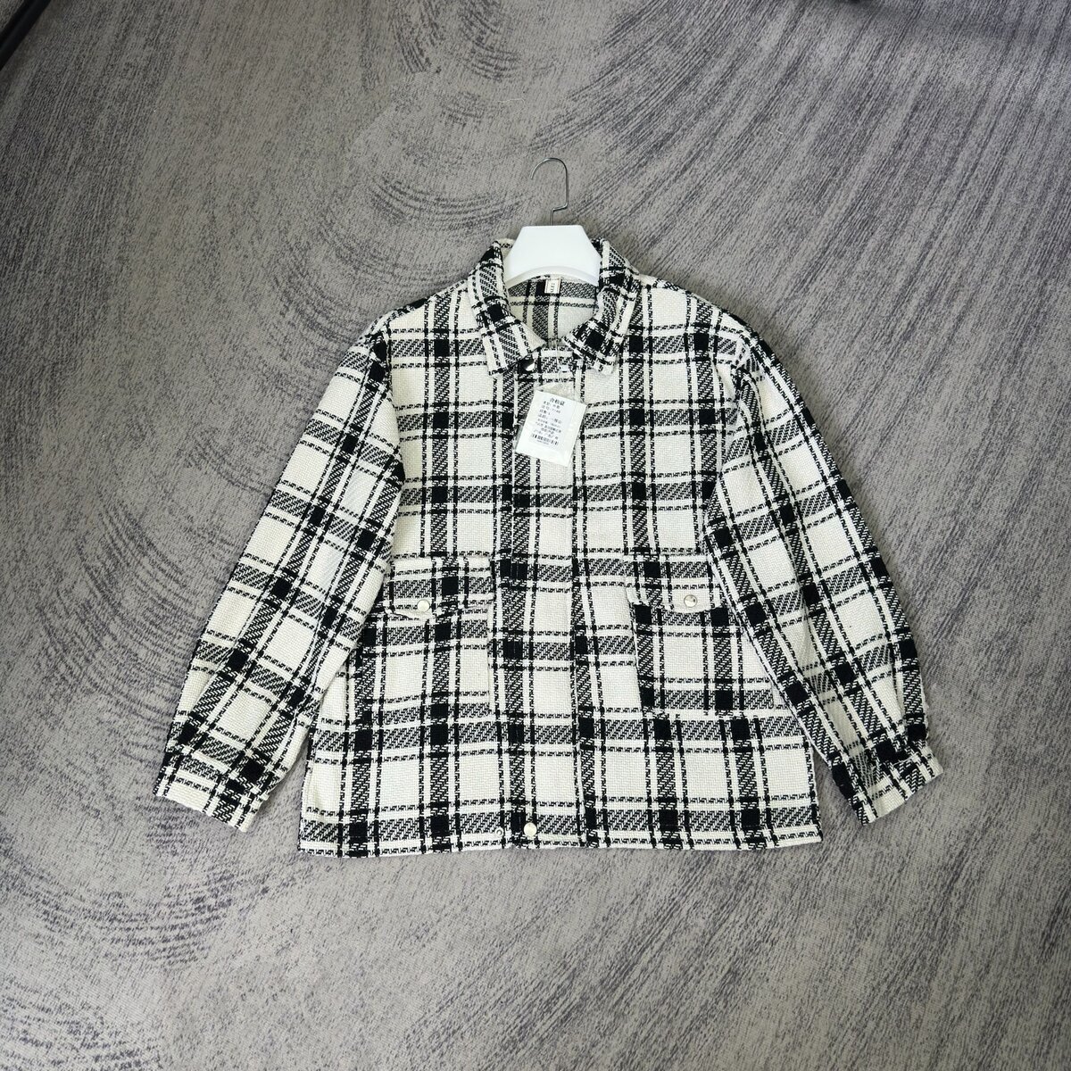 7740-BY春秋港风格子毛呢外套男女ins韩版潮流宽松小香风夹克