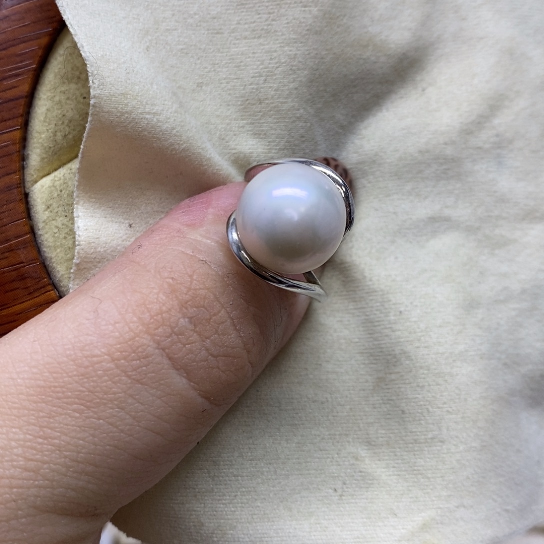 戒指银S925镶嵌淡水珍珠