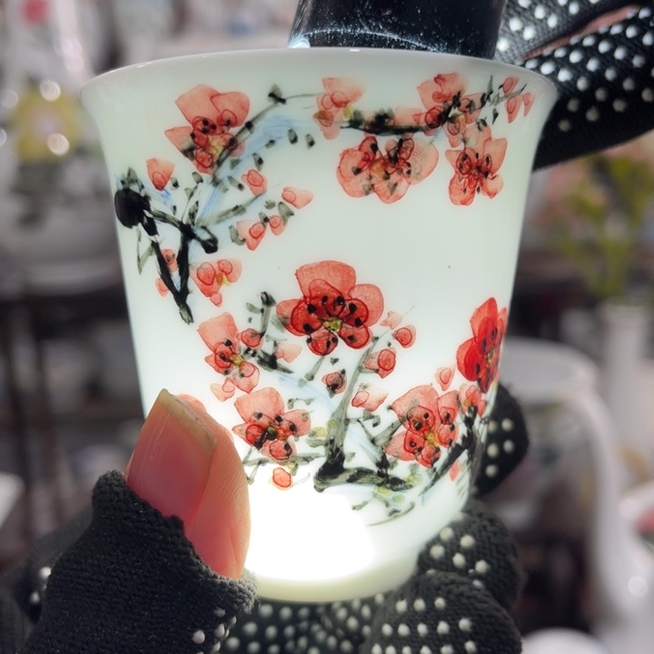 陶瓷醴陵手绘釉下五彩作品杯80毫升