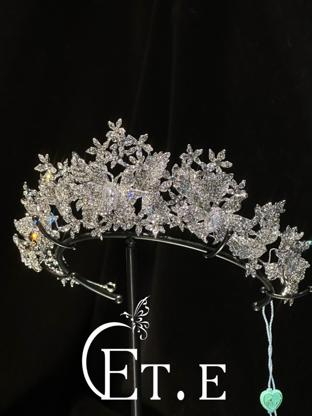 ete17469仙气公主皇冠婚礼新娘网红白色金色发饰银色头饰