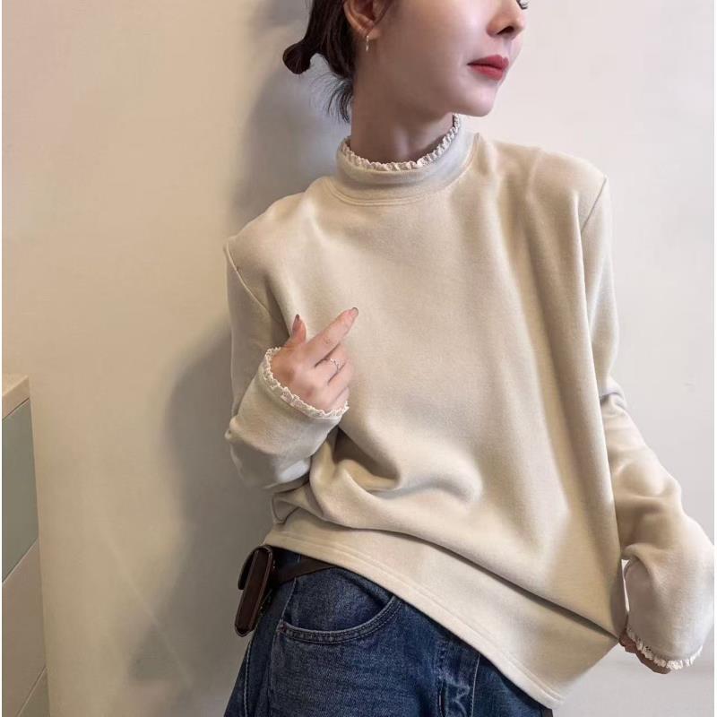 FYF8910 （正宗德绒）女舒适拼接长袖卫衣上衣气质轻奢打底女士长袖
