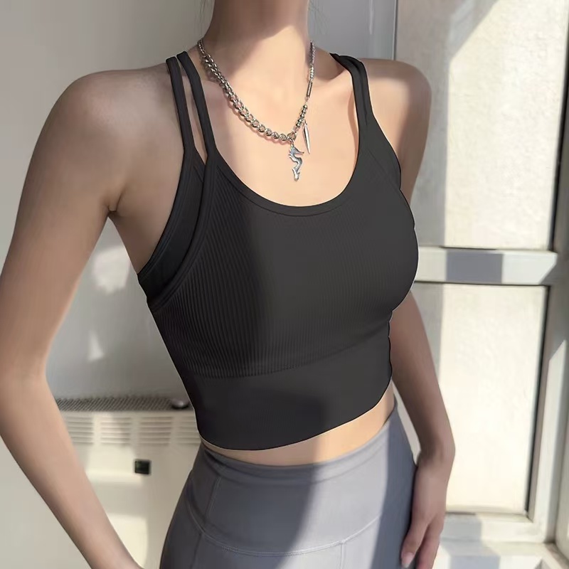 跳操必备！假两件文胸强压双层防震高强吊带运动瑜伽健身美背