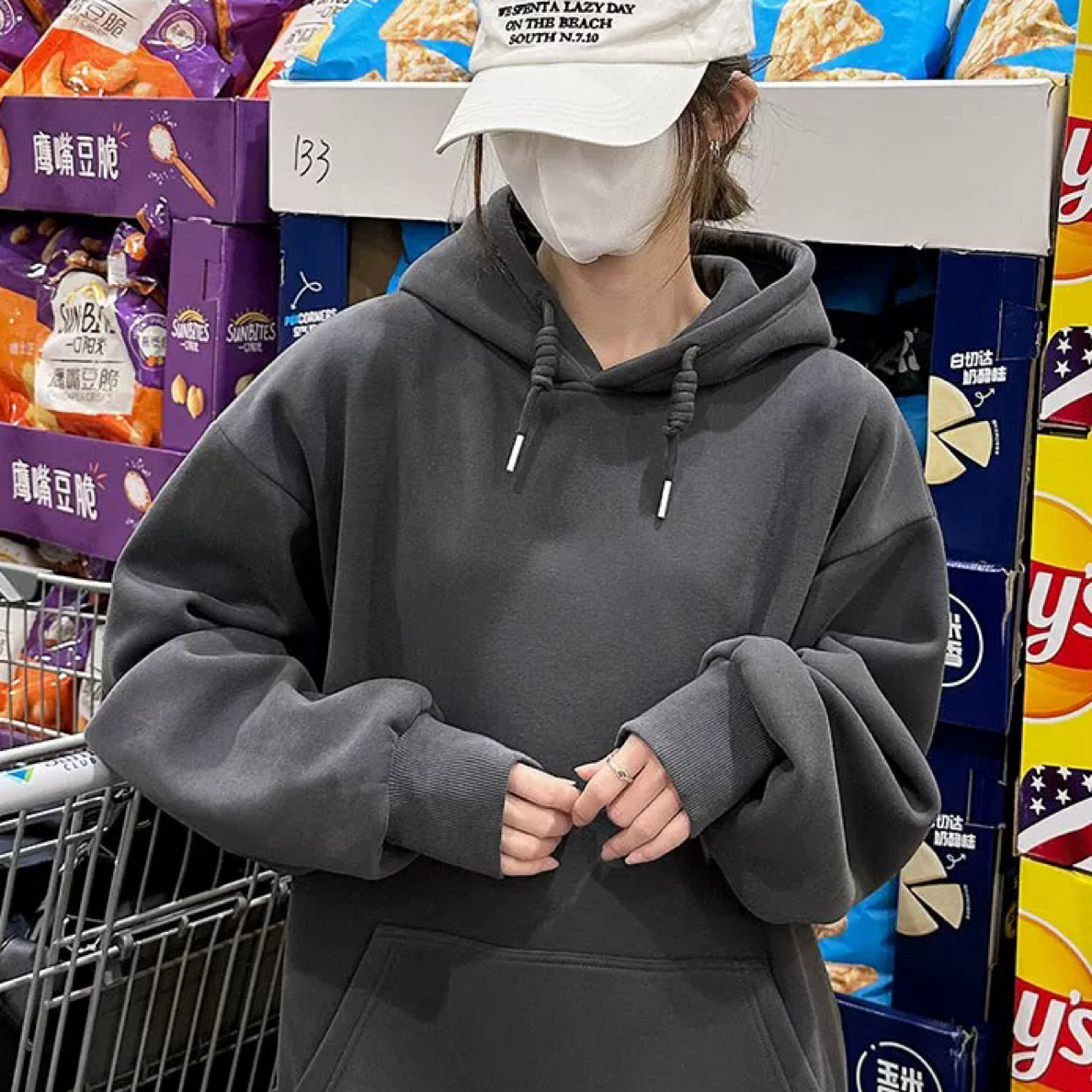 【C550-599】秋冬季新款圆领连帽加绒加厚卫衣男女宽松休闲上衣