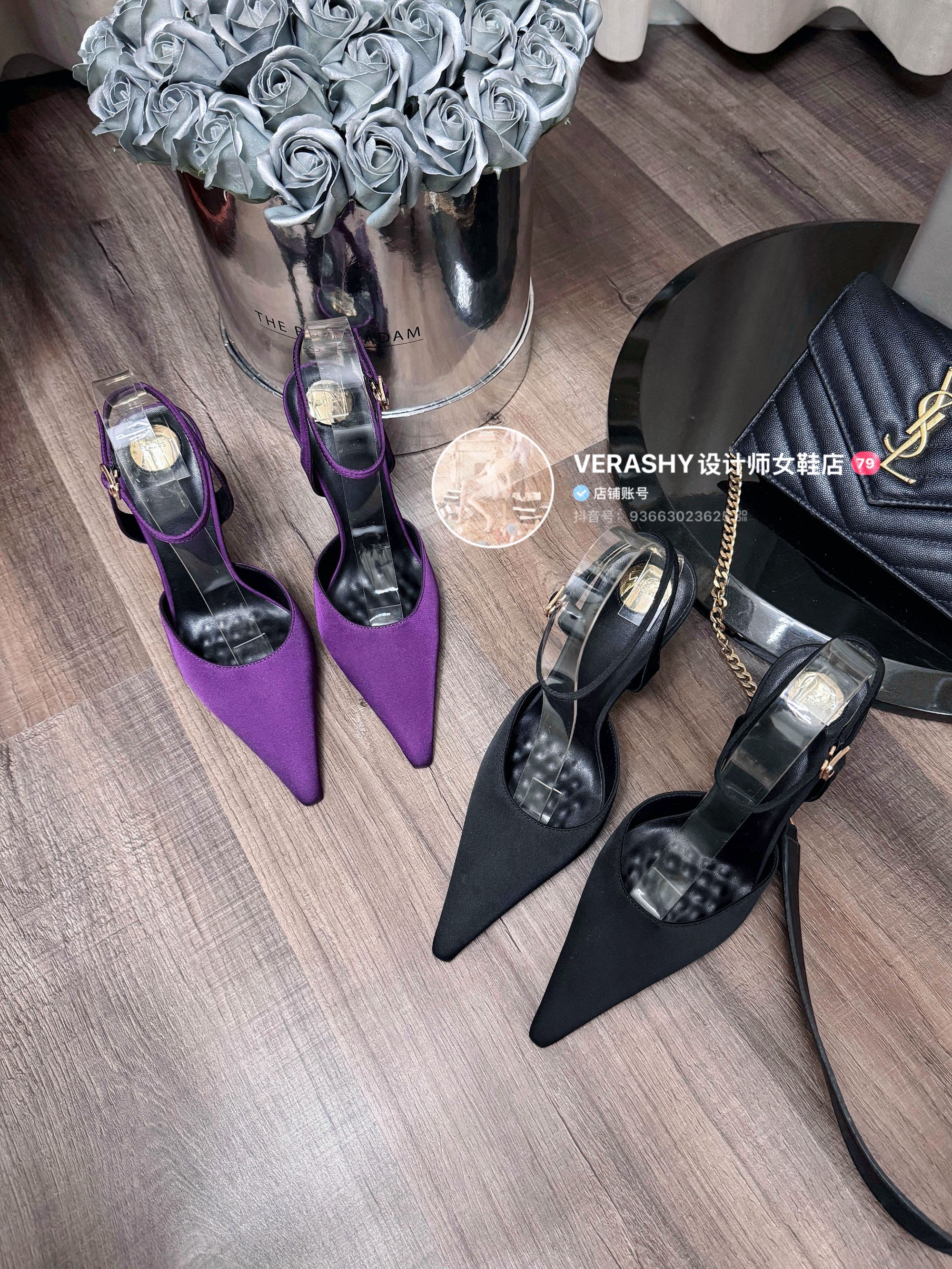 【VERSHY】高品质升级 杨树林同款 紫色绑带高跟鞋细跟时尚单鞋女