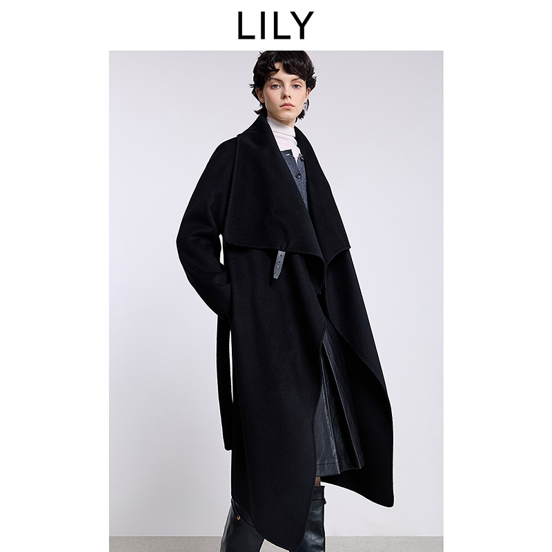 LILY2025冬女装羊毛莱赛尔山羊绒混纺双面呢毛呢外套125409FN928