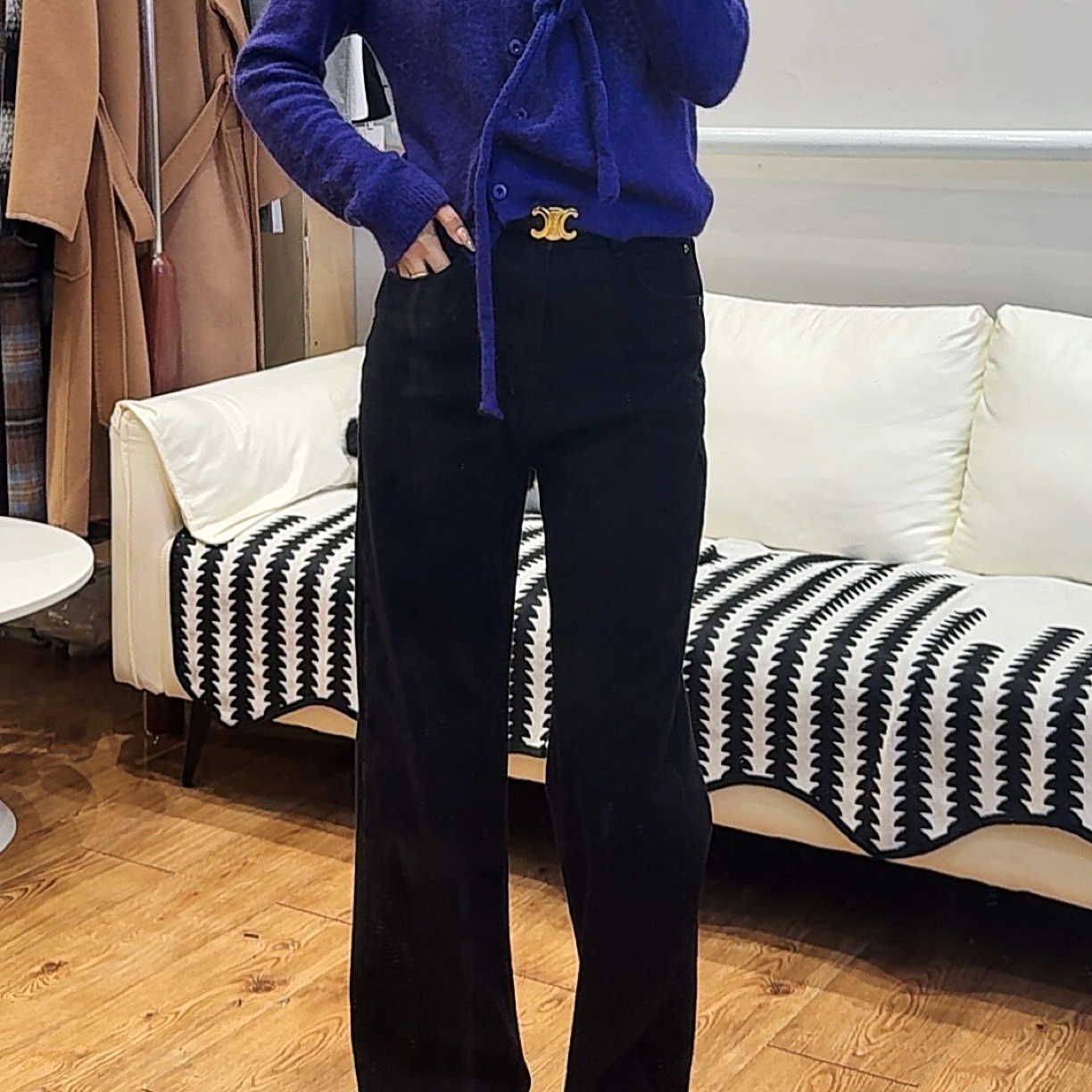 冬季加厚黑色牛仔裤女阔腿裤高腰显瘦直筒裤静奢风长裤