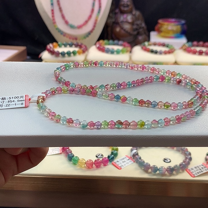 西瓜碧玺手链未镶嵌西瓜手串4.5mm