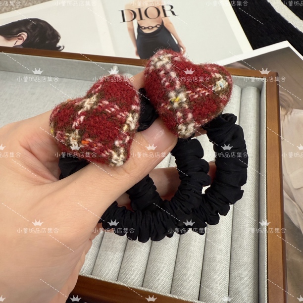 红格纹爱心小肠发圈女韩系气质扎马尾丸子头皮筋发绳头饰发饰