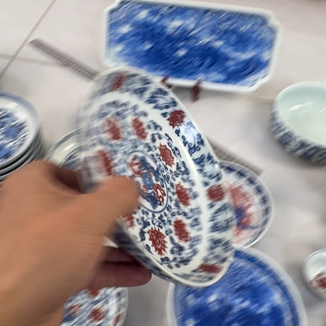 陶摆件釉里红缠枝莲大壶承
