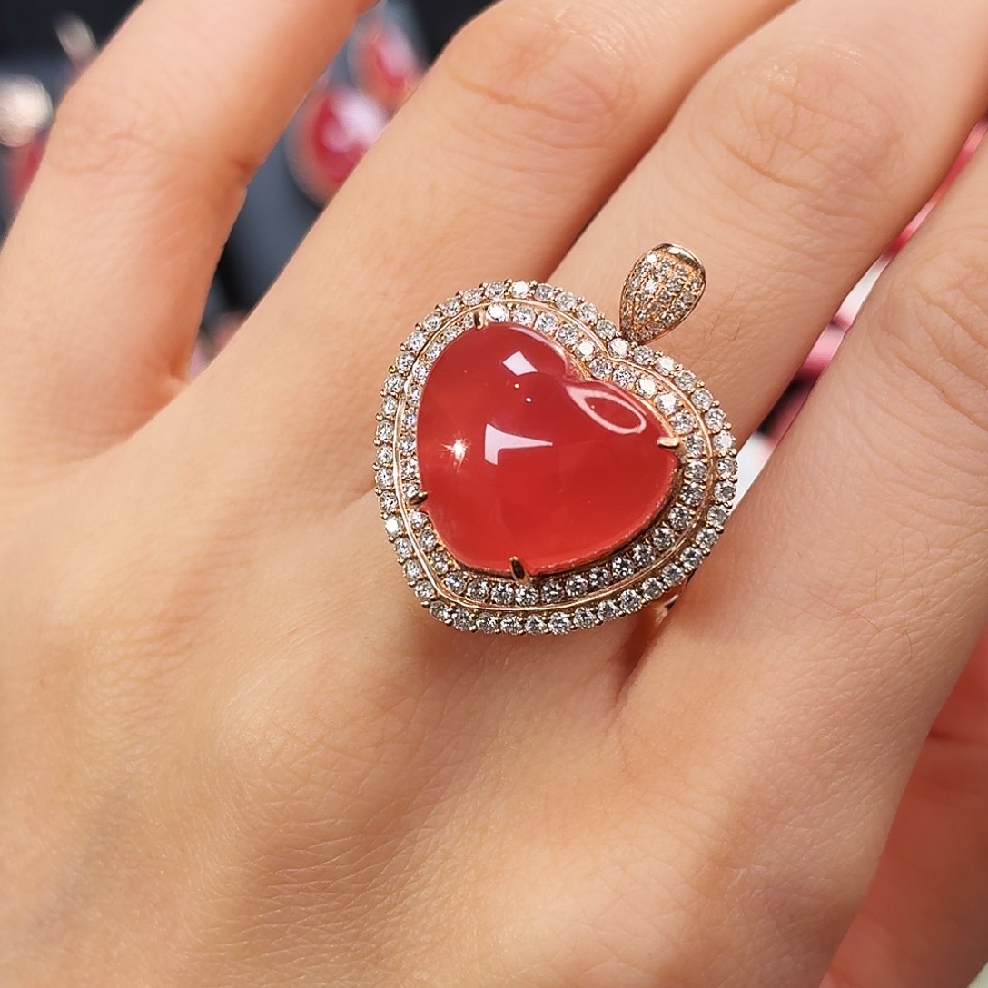 菱锰矿（红纹石）18K金镶嵌戒指