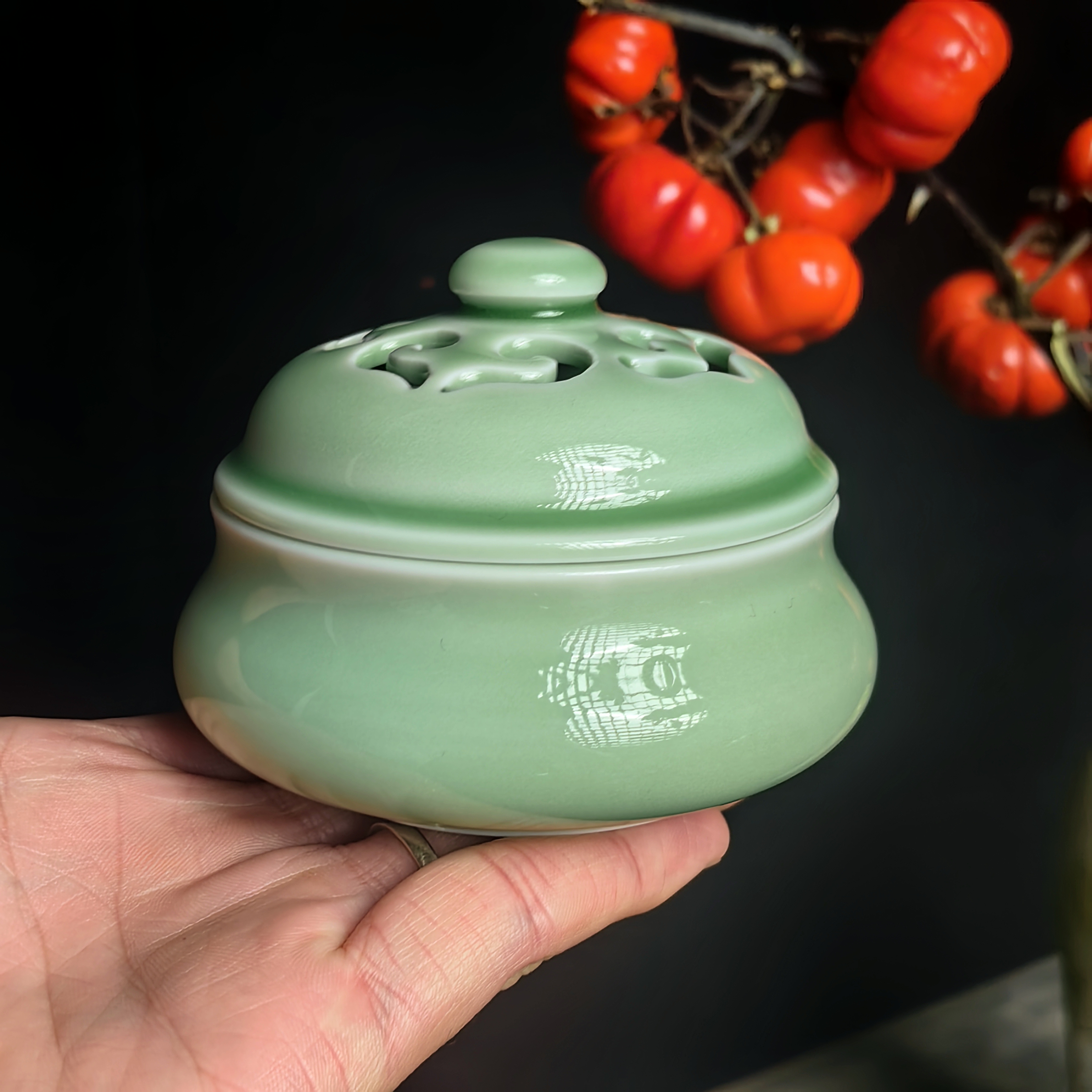 梅子青布袋香炉茶空间装饰茶道配件盘香炉摆件陶瓷