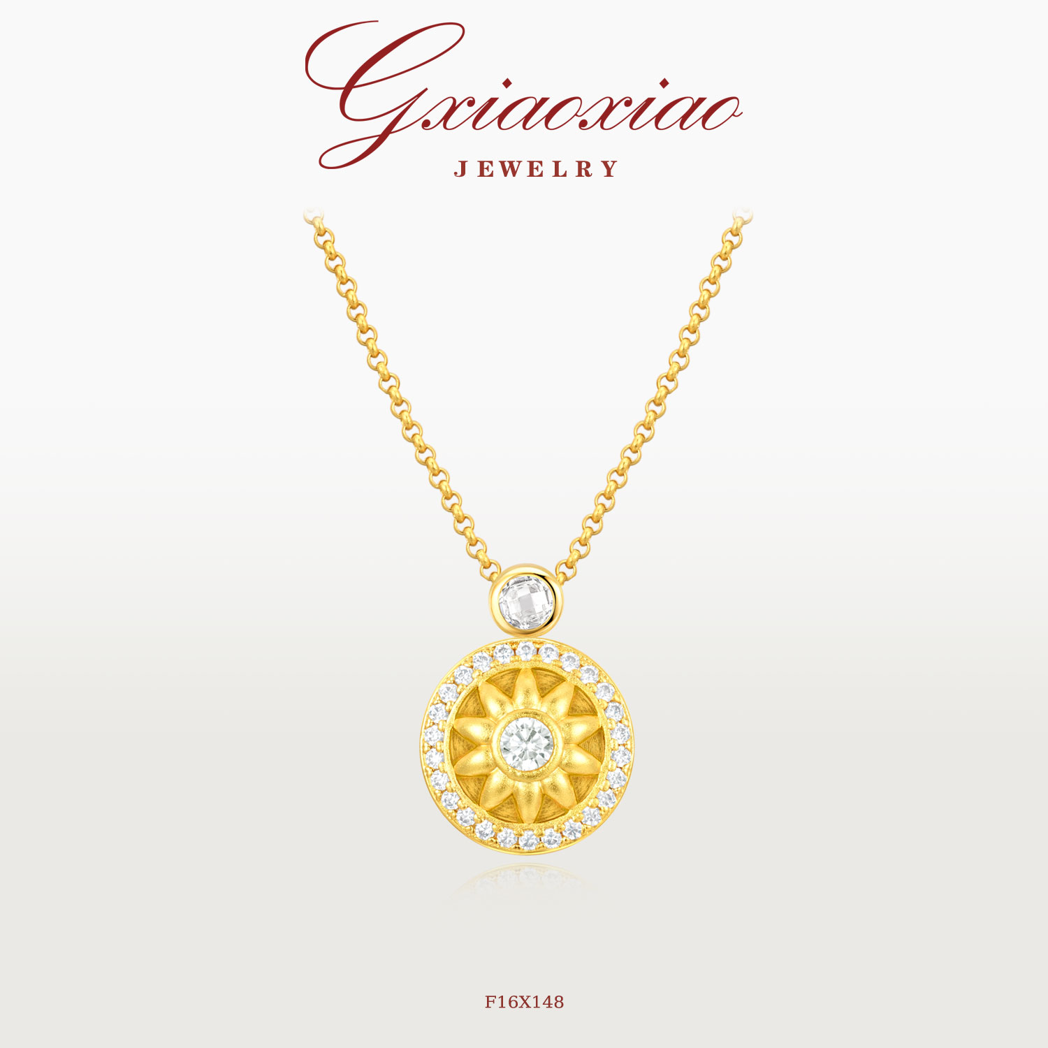 G XIAOXIAO 镀K金【骄阳幻蕊】中式复古太阳花碎碎冰项链 F16X148