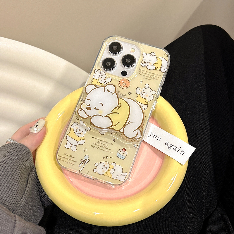 维尼小熊适用苹果16promax手机壳iPhone15新款14/13气囊支架可爱