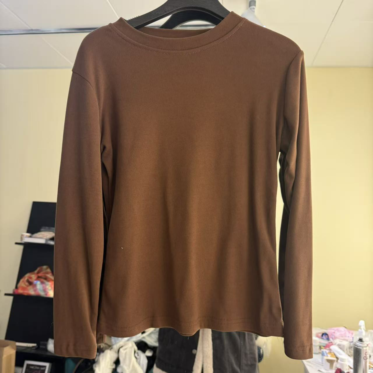 秋冬新款双面德绒圆领长袖修身显瘦百搭打底衫上衣女